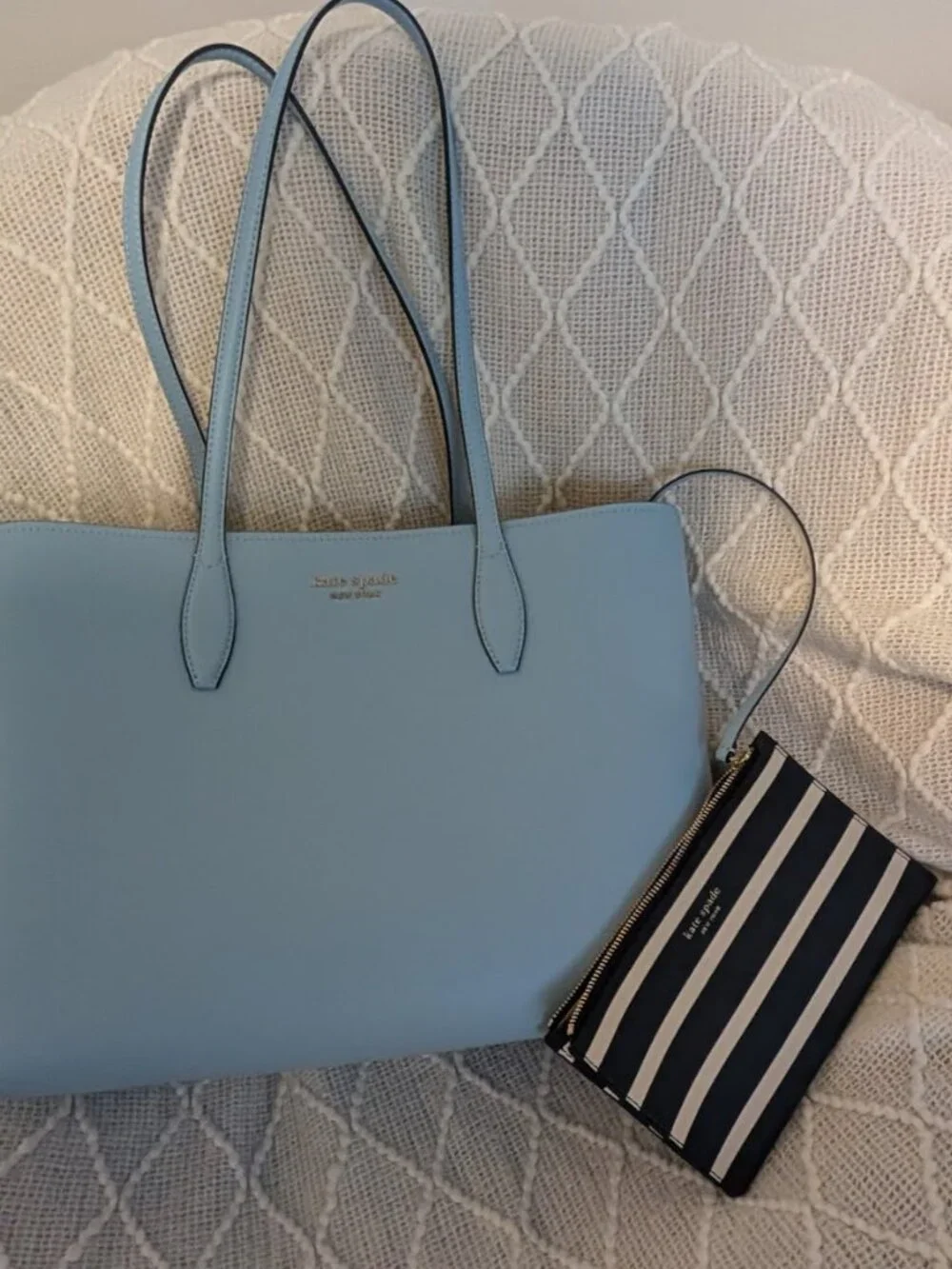 Kate Spade All Day Large Tote Bag Blue New Leather Carryall - Picture 6 of 6